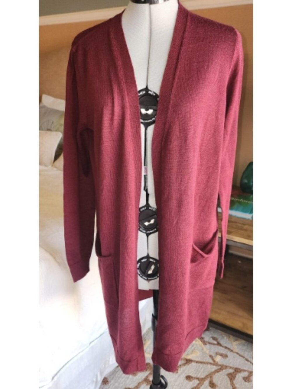 NWT Nordstrom Signature Wool Silk Cashmere Long Cardigan Burgundy XS